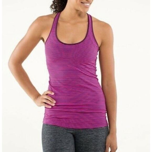 Lululemon Cool Racerback Tank Hyper Stripe Raspberry Glo Light / Plum 6/8? EUC - Picture 1 of 9
